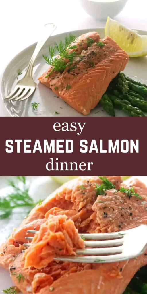 Steamed salmon being flaked with a fork.